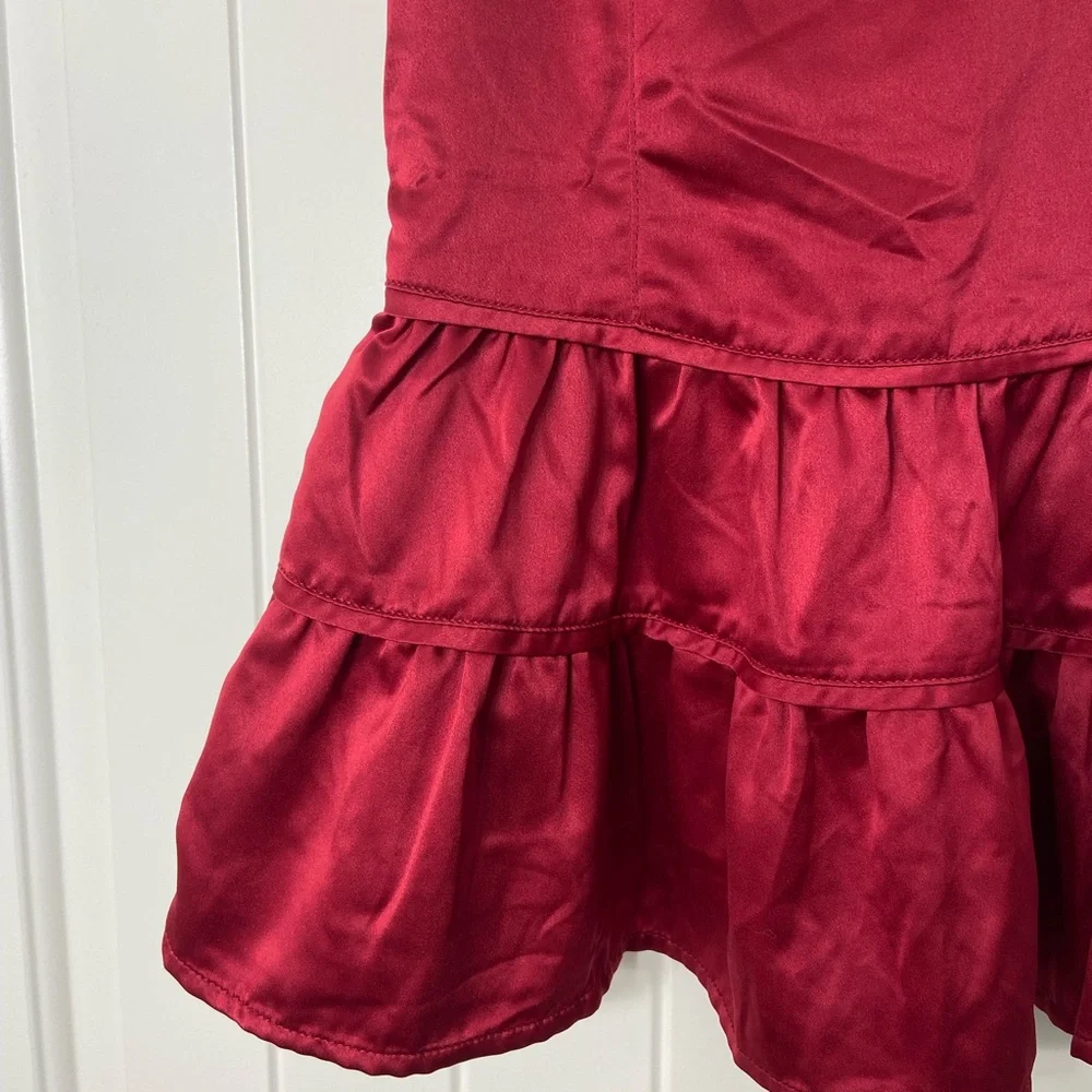 NWOT Vintage Old Navy baby girl’s deep red satin tiered‎ bow sleeveless dress